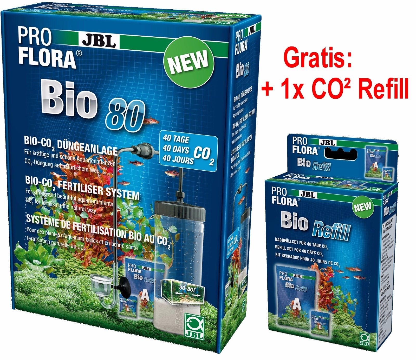 JBL ProFlora bio 80 II BioCo2 Mehrweg Pflanzendüngung+ CO2 Refill